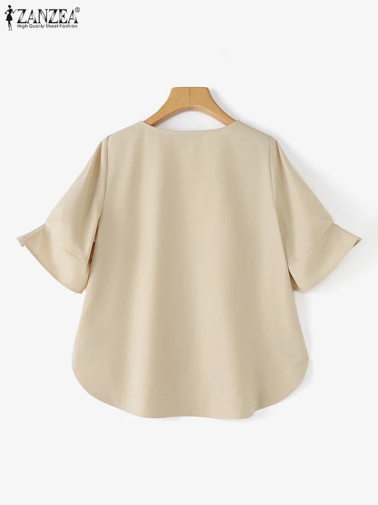 ZANZEA 2025 Camicetta estiva Moda Donna Camicie tinta unita Elegante Office Lady Top Tunica Mezza manica Casual Allentato Blusas femminili