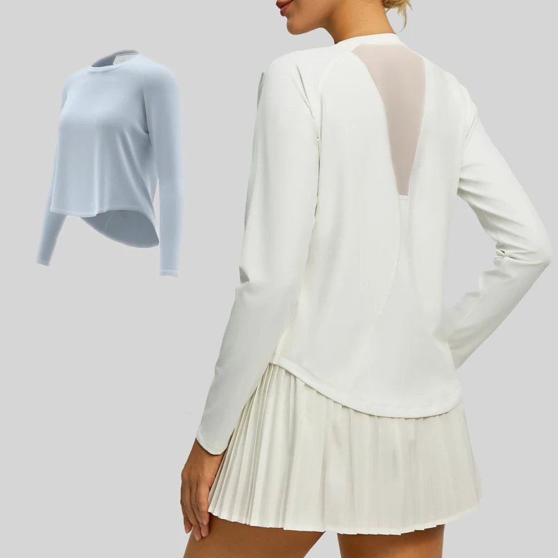 Autumn and Winter New Women's Basic T-shirt Long Sleeve Loose Sportswear Back Mesh Running Breathable Yoga Top Base Crewneck