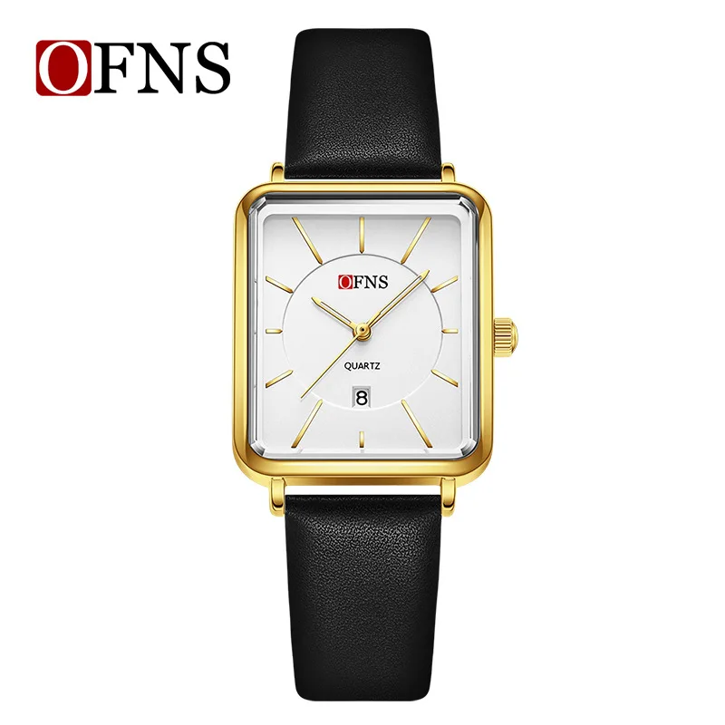 OFNS2025 New Women's Retro Square Watch Simple Three Needle Waterproof Calendar Display Light Luxury Elegant Quartz Watch Men's
