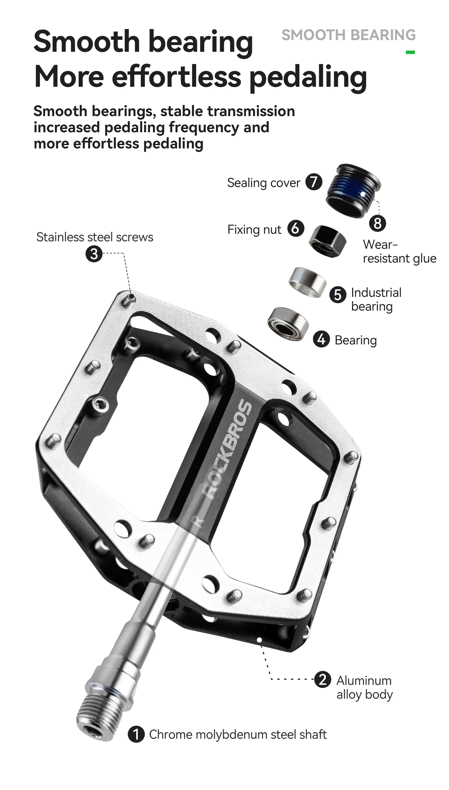 ROCKBROS Fahrradpedale Aluminiumlegierung Gedichtete Lagerpedale Leichte MTB Rennrad Plattformpedale Rutschfest Staubdicht – Detail 5