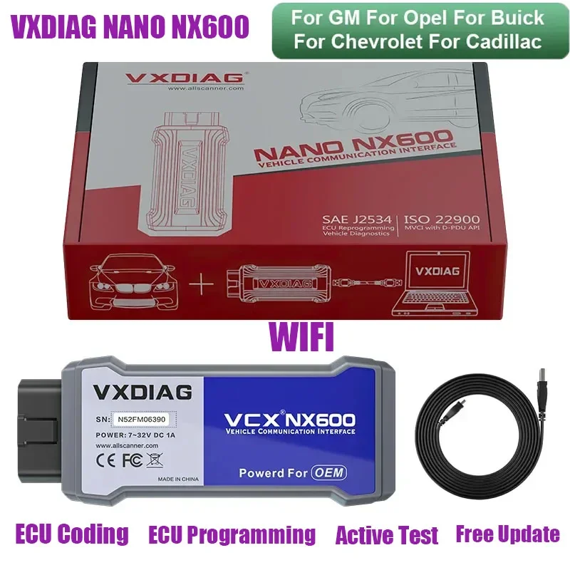 

VXDIAG VCX NANO NX600 для GM WIFI J2534 Программирование ECU Кодирование Активный тест OBD2 Диагностика для opel Все системы с 30+ сервис