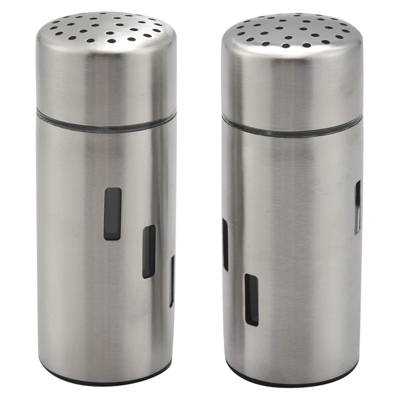 2Pcs Salt And Pepper Shakers, Stainless Steel Spice Shaker, Shaker Sifter For Salt Sugar Pepper Cinnamon Spice Seasoning