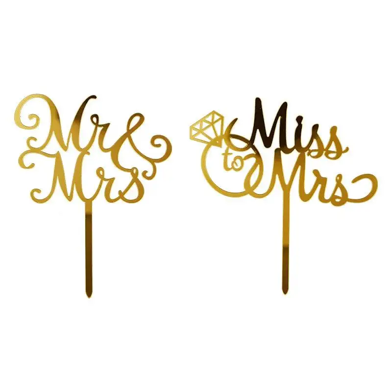 Ms&Mrs Acrylic Cake Topper Wedding Valentine's Day Cupcake Topper Proposal Diamond Ring Anniversary Baking Decoration