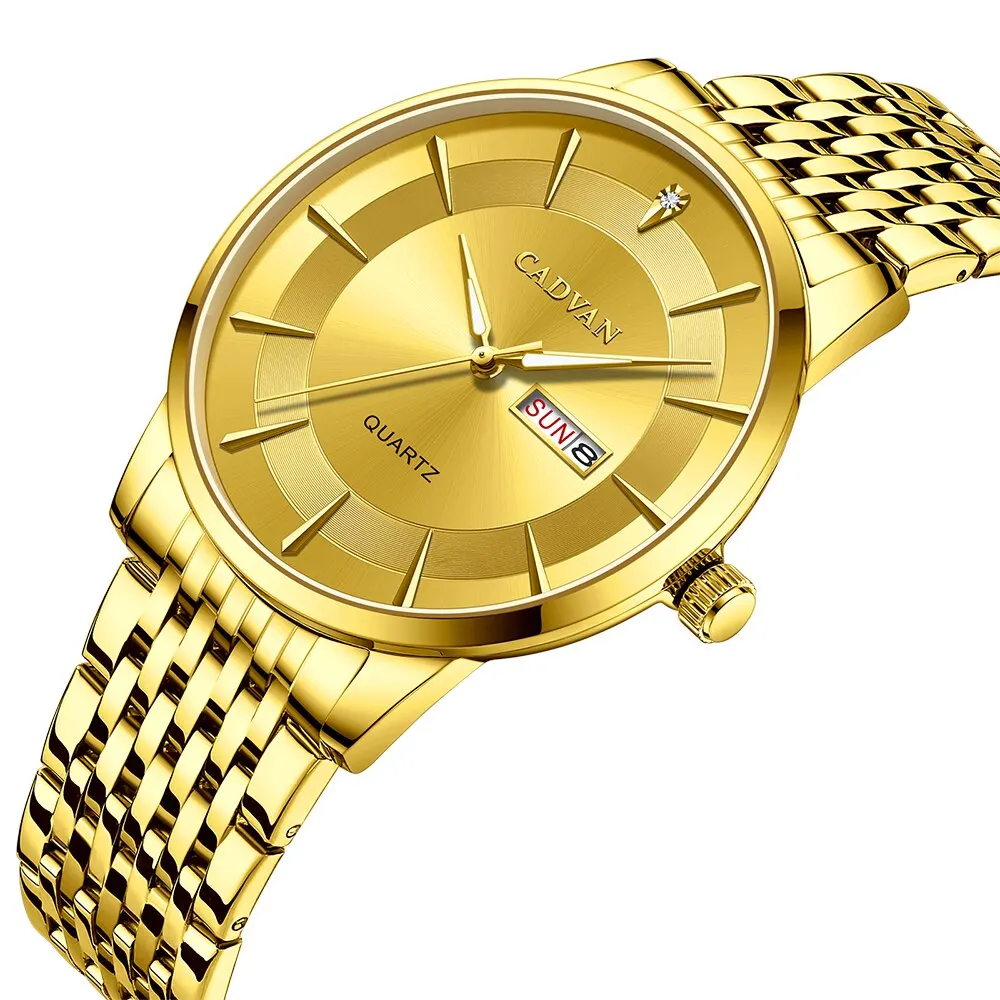 CADVAN-ساعة معصم من الفولاذ المقاوم للصدأ للرجال ، زر ضغط ، مشبك مخفي ، مقاوم للماء ، مضيء ، تاريخ أسبوع ، رياضة ، جودة عالية ، فاخر