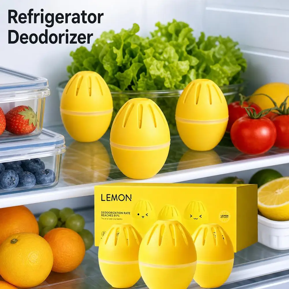 3Pcs Refrigerator Deodorizer Lemon Scent Egg Shaped Fridge Odor Remover Box Kitchen Food Anti Flavor Transfer Air Freshener