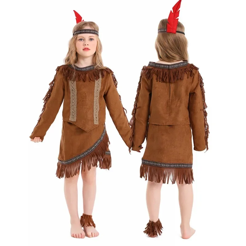 Robe de Cosplay pour Fille, Tenue de ixd'Halloween, Costume Indien Aborigène