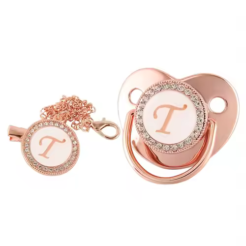 26 Letters Baby Pacifier Clip Rose Gold Bling Pacifiers Holder Silicone Soother Nipple Dummy Baby Shower Gifts - Image 10