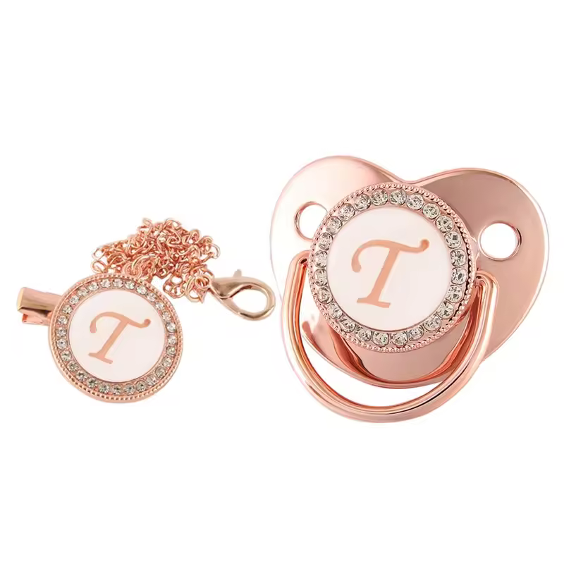 26 Letters Baby Pacifier Clip Rose Gold Bling Pacifiers Holder Silicone Soother Nipple Dummy Baby Shower Gifts - Image 10