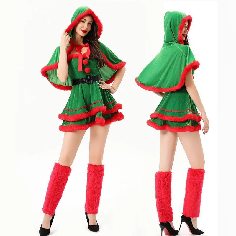 كرنفال عطلة سانتا كلوز لسيدة زي متعددة عيد الميلاد لطيف لوليتا المخملية ثوب تأثيري هالوين فستان حفلة تنكرية