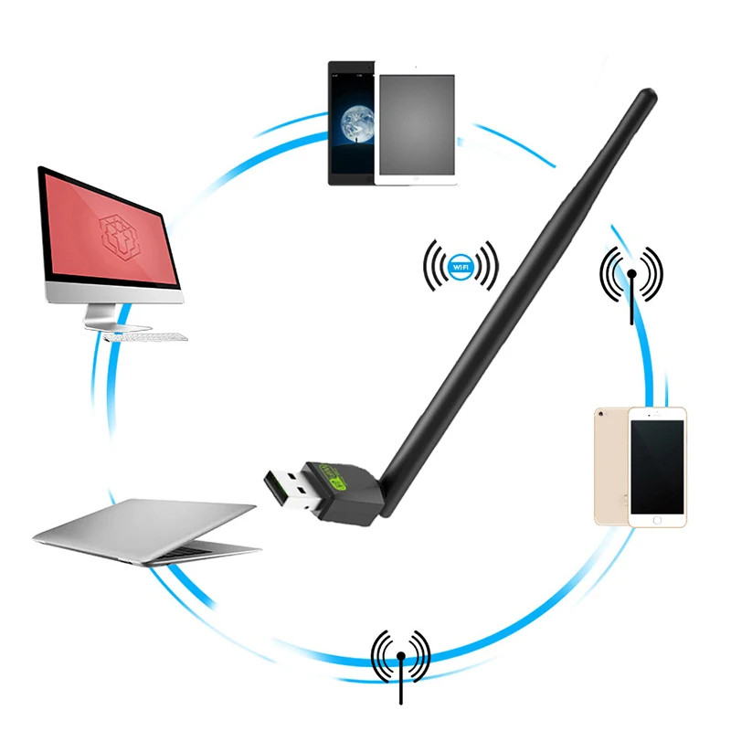 150Mbps WIFI 어댑터 무선 네트워크 카드 MT7601 5dbi USB WiFi 어댑터 LAN Wi-Fi 수신기 동글 안테나 802.11n PC Windows용