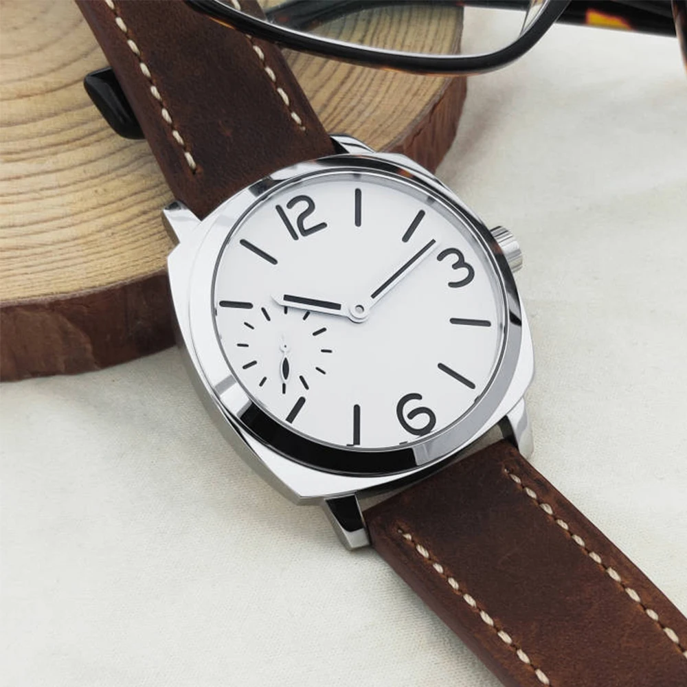 

42mm Sterile Corgeut Black White Blue Green Dial Seagull ST3600 Manual Winding Men's Watch Leather Strap