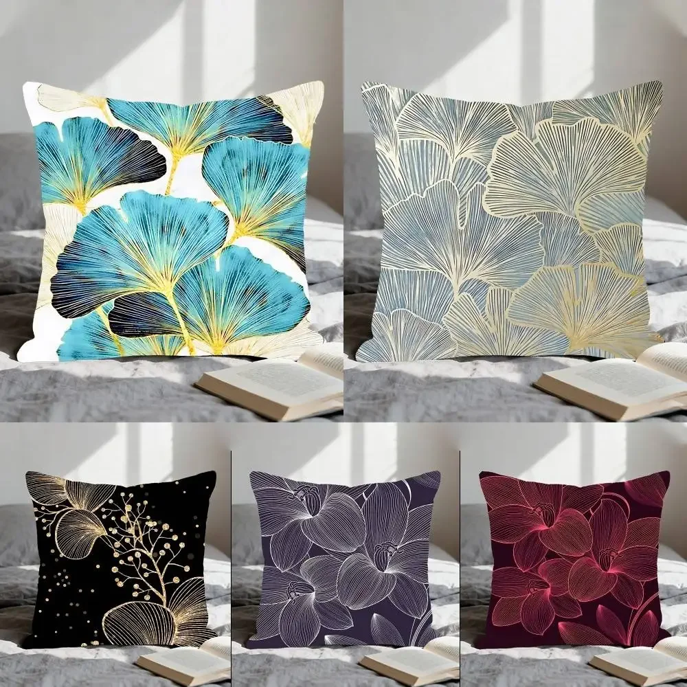 Ginkgo Leaf Pillow Case Cushion Cover Polyester Pillowcase Decorative Sofa Cushion Pillowcase Home Decor