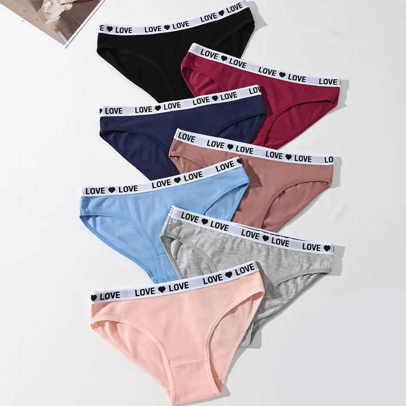 7Pcs/Set Women\'s Cotton Panties Sexy Soft Striped Underpants Cute Letter Girls Briefs Female Breathable Stretch Lingerie XS-XL