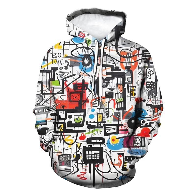 الشارع الهيب هوب الكتابة على الجدران هوديي ملابس رجالي شخصية طويلة الأكمام البلوز البلوز 3D طباعة الملونة موضة الاتجاه هوديس