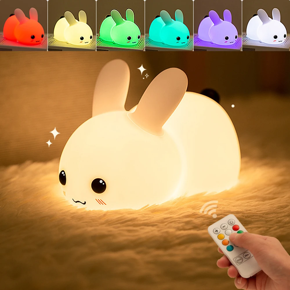 Lámpara de silicona, luz nocturna colorida con diseño en forma de conejo, luz de ambiente con Control de grifo, decoración del hogar, regalo de vacaciones para niños