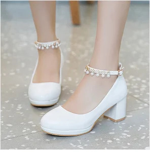 Women Wedding Shoes Crystal Ankle Strap Pumps White Dress Shoes Medium Heels Bridal Shoes Platform Designers Shoes