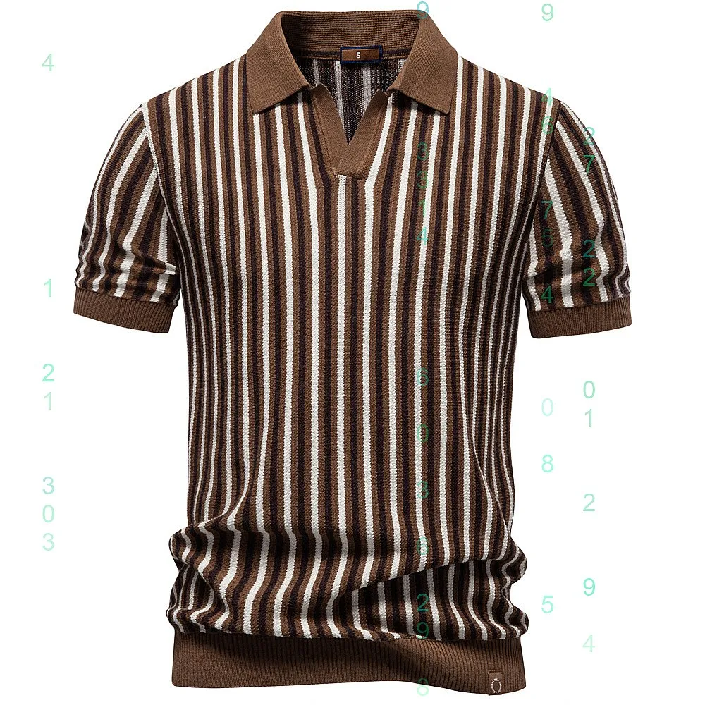 

2026 Summer New Stripe Short Sleeve Polo Shirt Men Business Casual Knit Tee Top