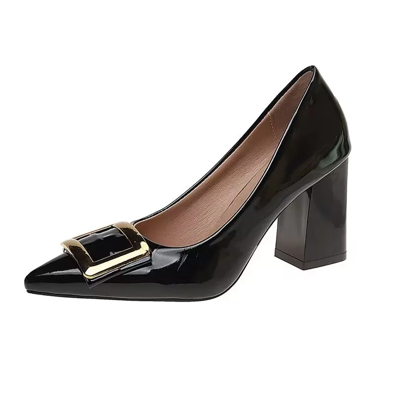 

Женские туфли-лодочки с острым носком на высоком каблуке из высококачественной лакированной кожи для офиса и работы