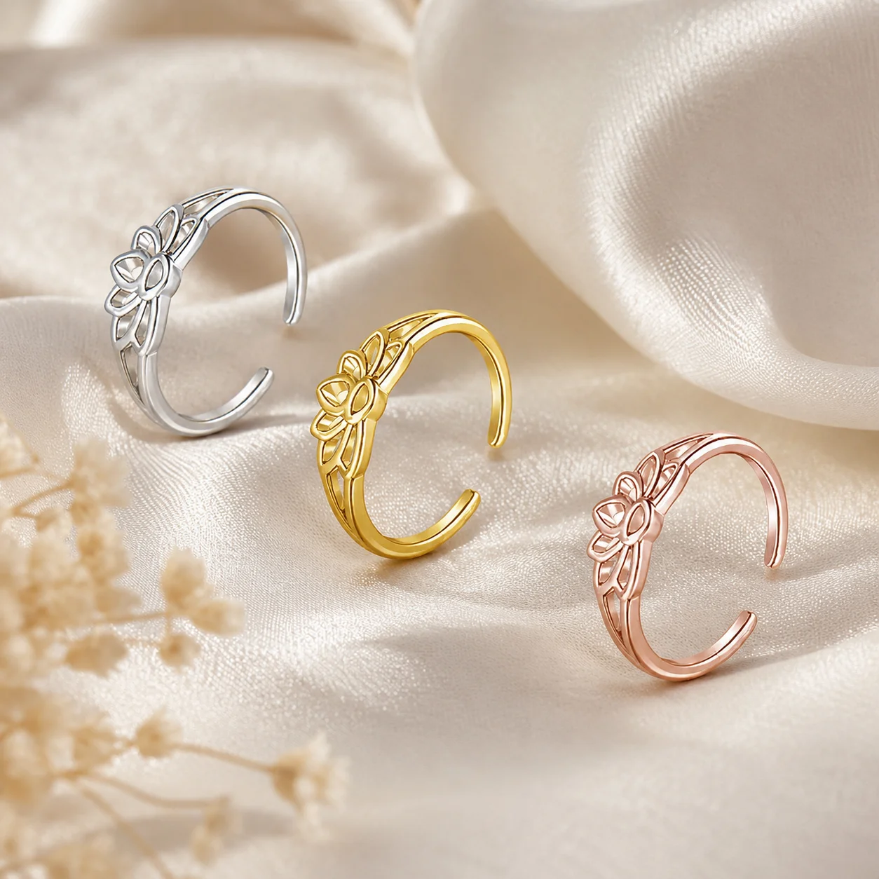 Stainless Steel Lotus Flower Toe Ring for Women Adjustable Open Foot Finger Ring Gold Silver Rose Summer Beach Jewelry Gift view 4