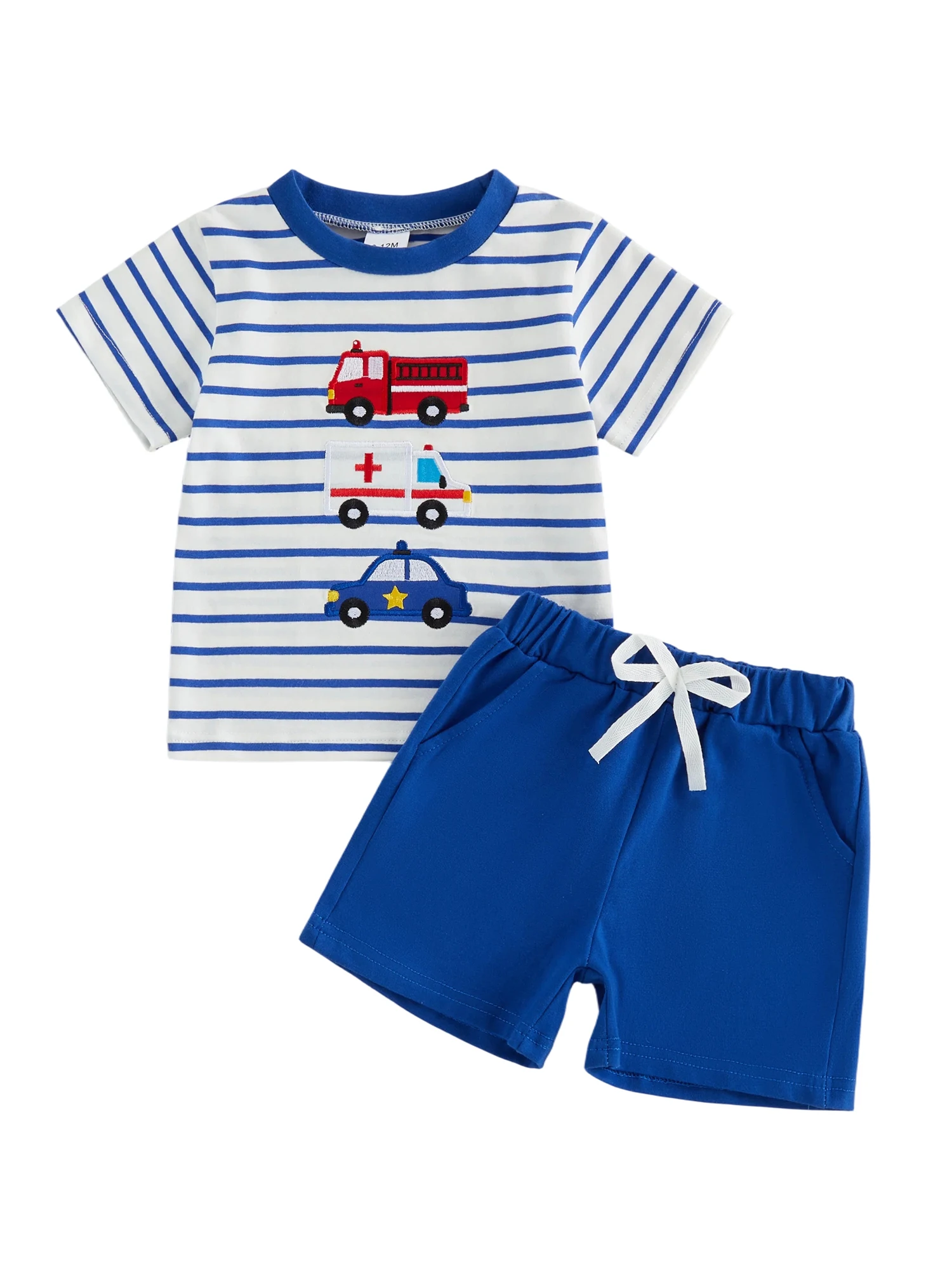 

Boys Summer Outfit Set Short Sleeve Striped Dinosaur T-shirt with Elastic Waist Shorts Toddler Clothing Set for Kids