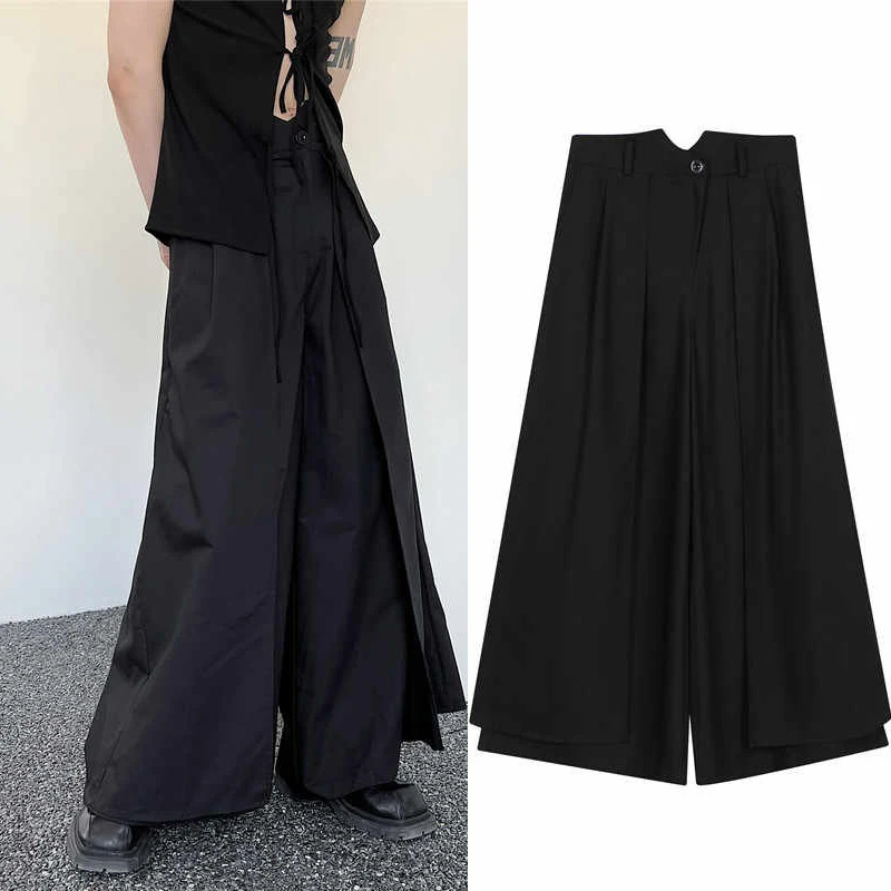 

Брюки-юбка K Knight с высокой талией и широкими штанинами для мужчин и женщин, весенне-осенние, повседневные, черные, длинные брюки