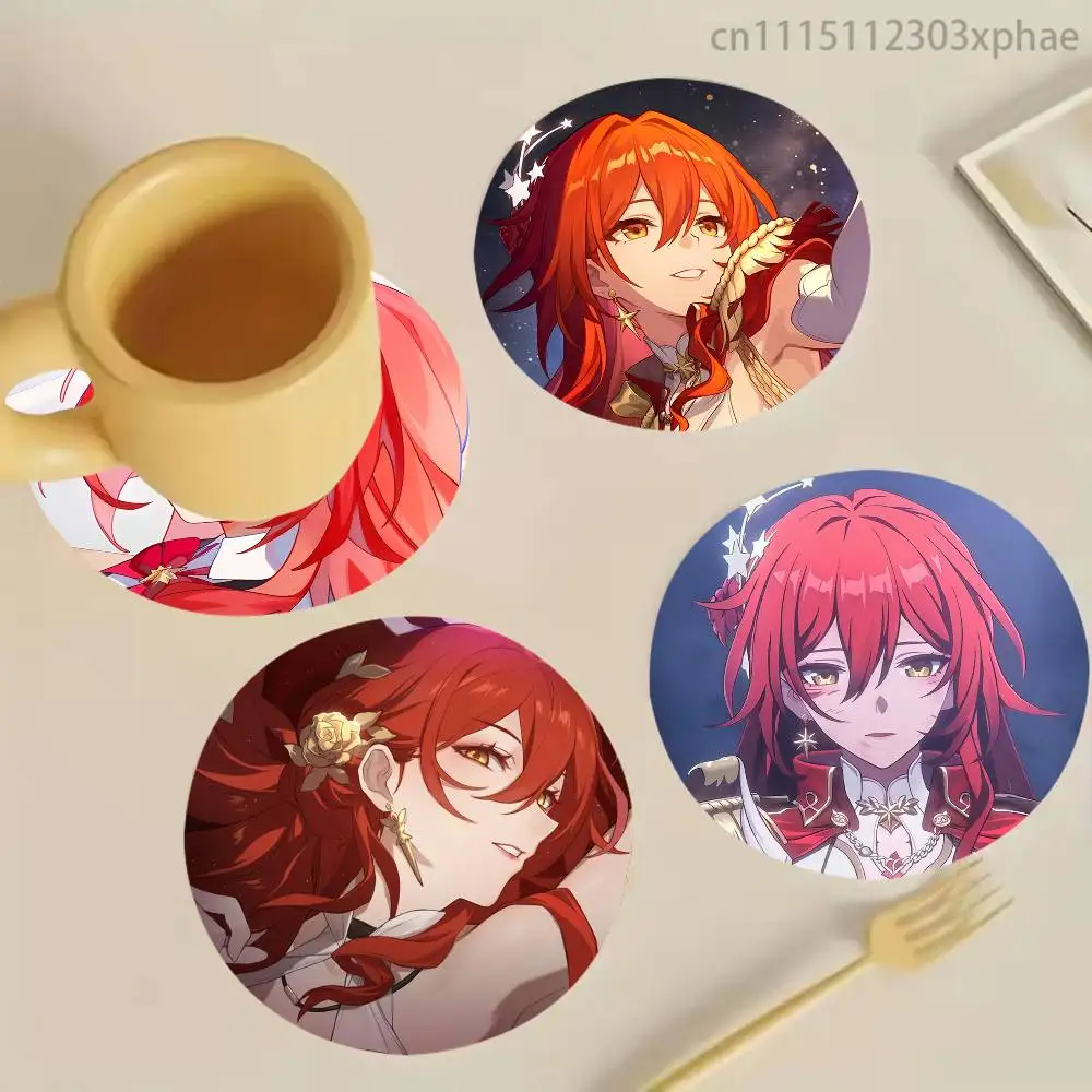 Honkai Star Rail Himeko Wood Coaster Mug Tea Coffee Cup Pad Heat Resistant Placemats Tableware Decoration