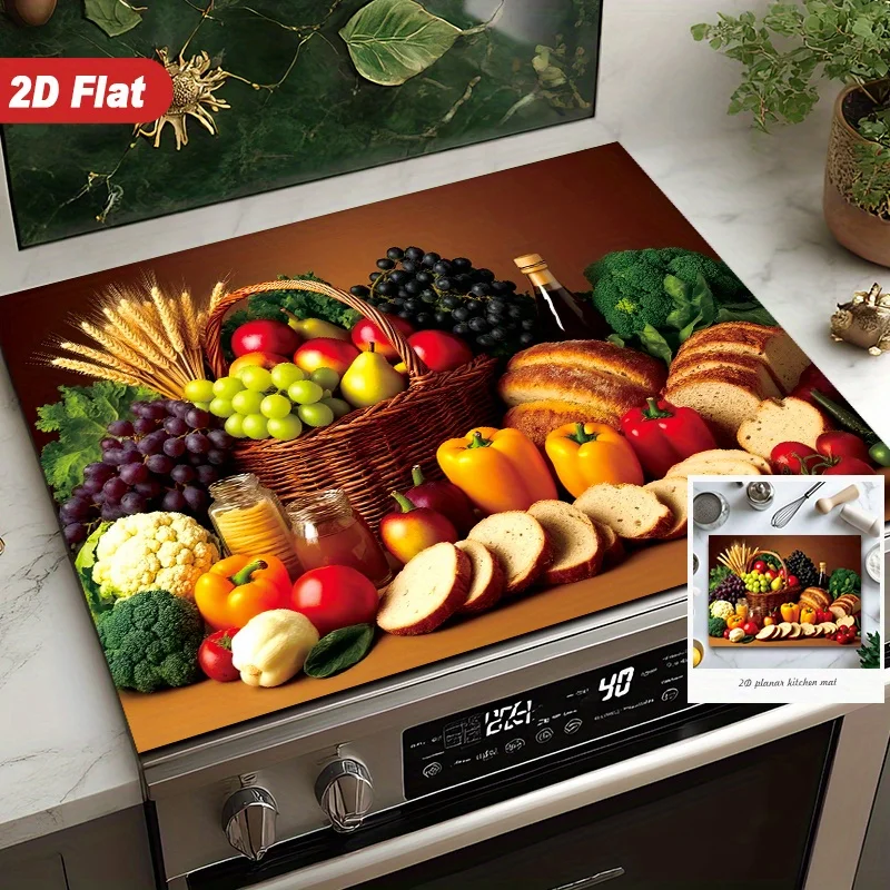 Tapete Protector para Estufa 2D Healthy Food – Resistente al Calor y a los Arañazos, Fácil de Limpiar, para Placas de Inducción, Vitrocerámica y Eléctricas