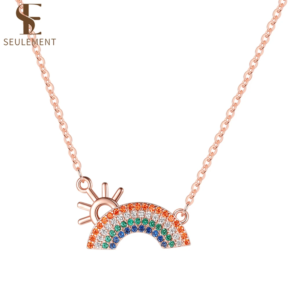 

Seulement Rainbow Zircon Pendant for Daughter and Wife Jewelry Gift 925 Silver Plated Sun Necklace Dropshipping