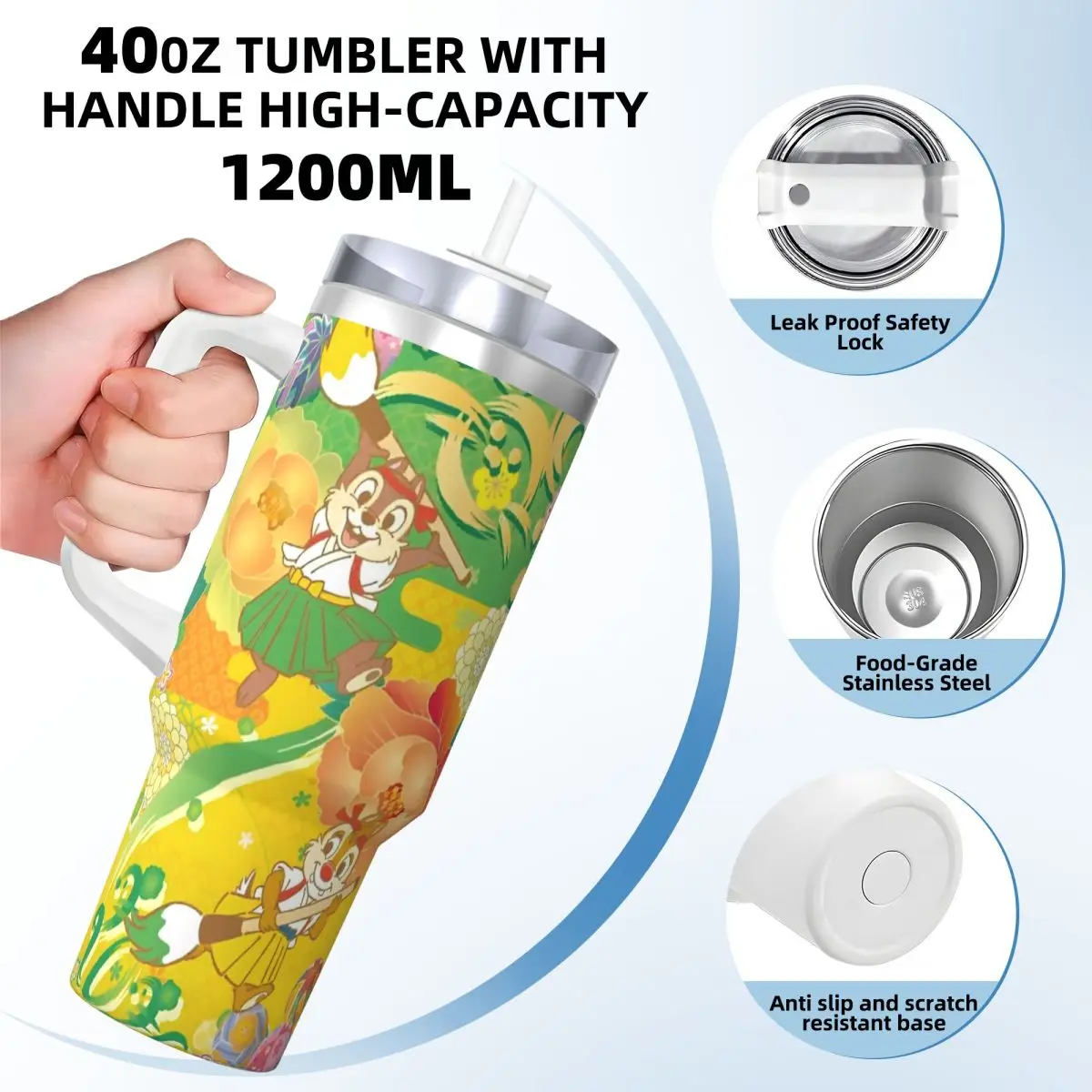 Chip 'n' Dale Naughty Stainless Steel Tumbler Driving Thermal Cups With Straws and Lid 40oz Mugs Cup Hot Drinks Water Bottle