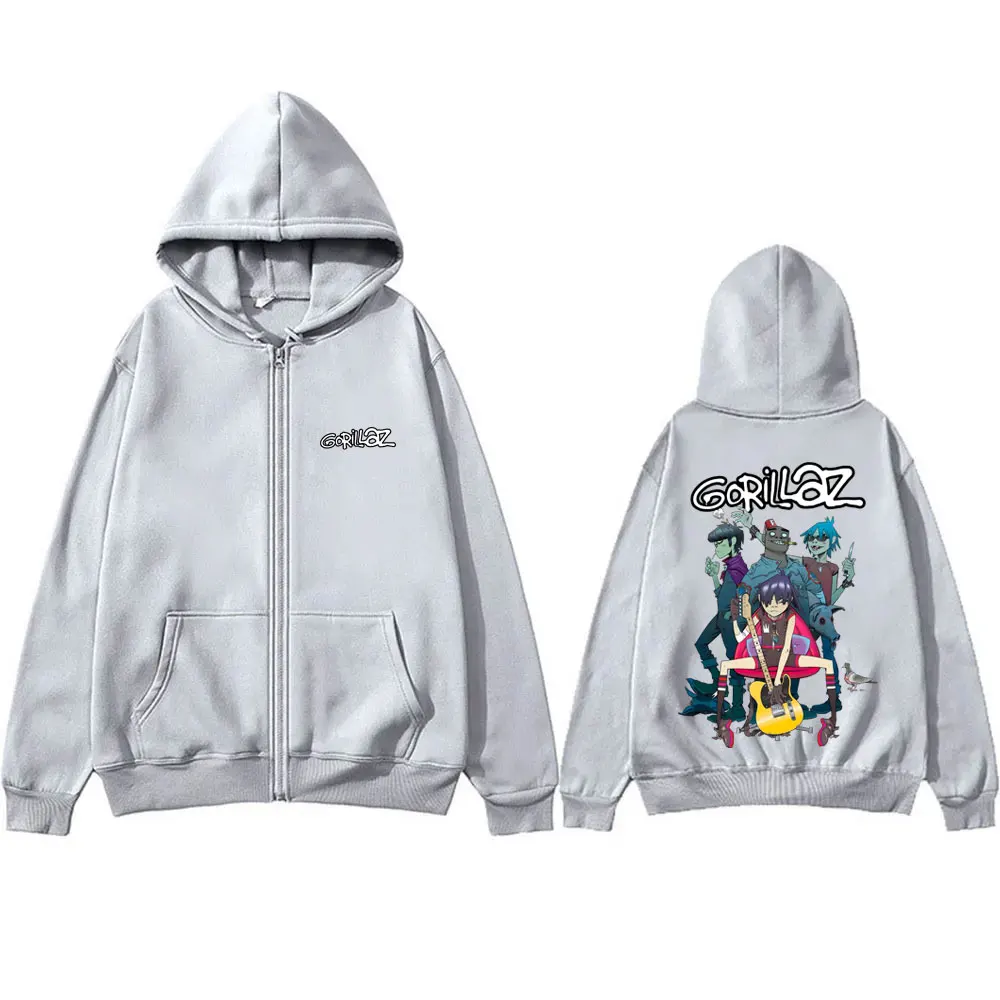 Rock Band Gorillaz Zipper Hoodie Men Women Hip Hop Fashion Oversized Zip Up Jacket Men's Casual Fleece Cotton Zip Up Sweatshirt