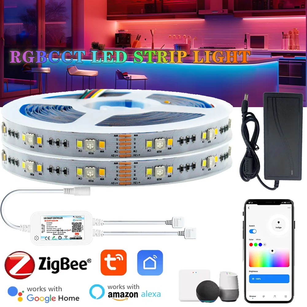 12 فولت 24 فولت زيجبي 3.0 2835 5050 سمد LED قطاع RGBCCT مرنة LED سلسلة ضوء ديكور المنزل تويا زيجبي APP ل أليكسا جوجل 5 متر 10 متر
