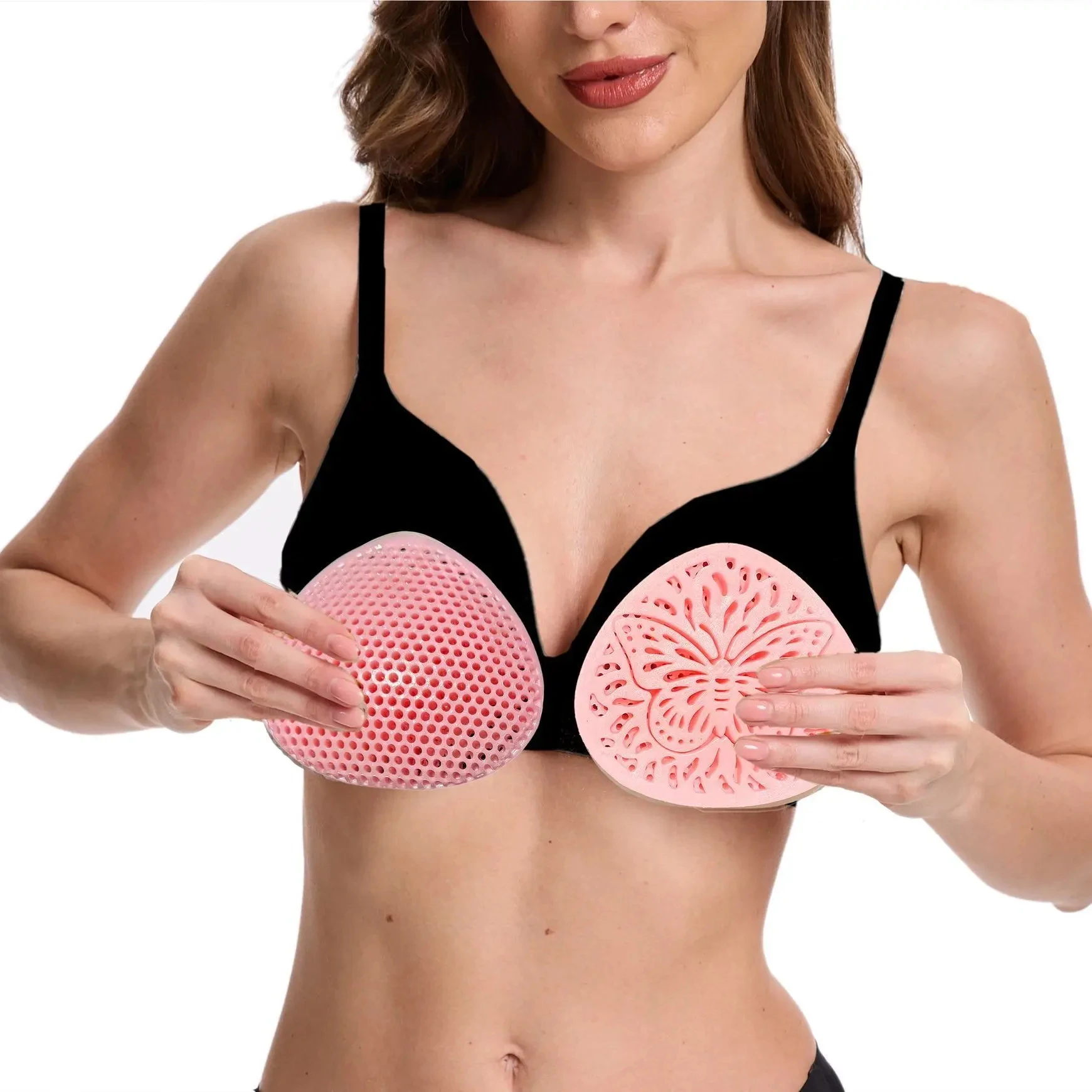 Sujetador de silicona con realce ultrafino, almohadillas para traje de baño con diseño de mariposa de cristal, pecho asimétrico, mejora el elevación Natural, cómodo