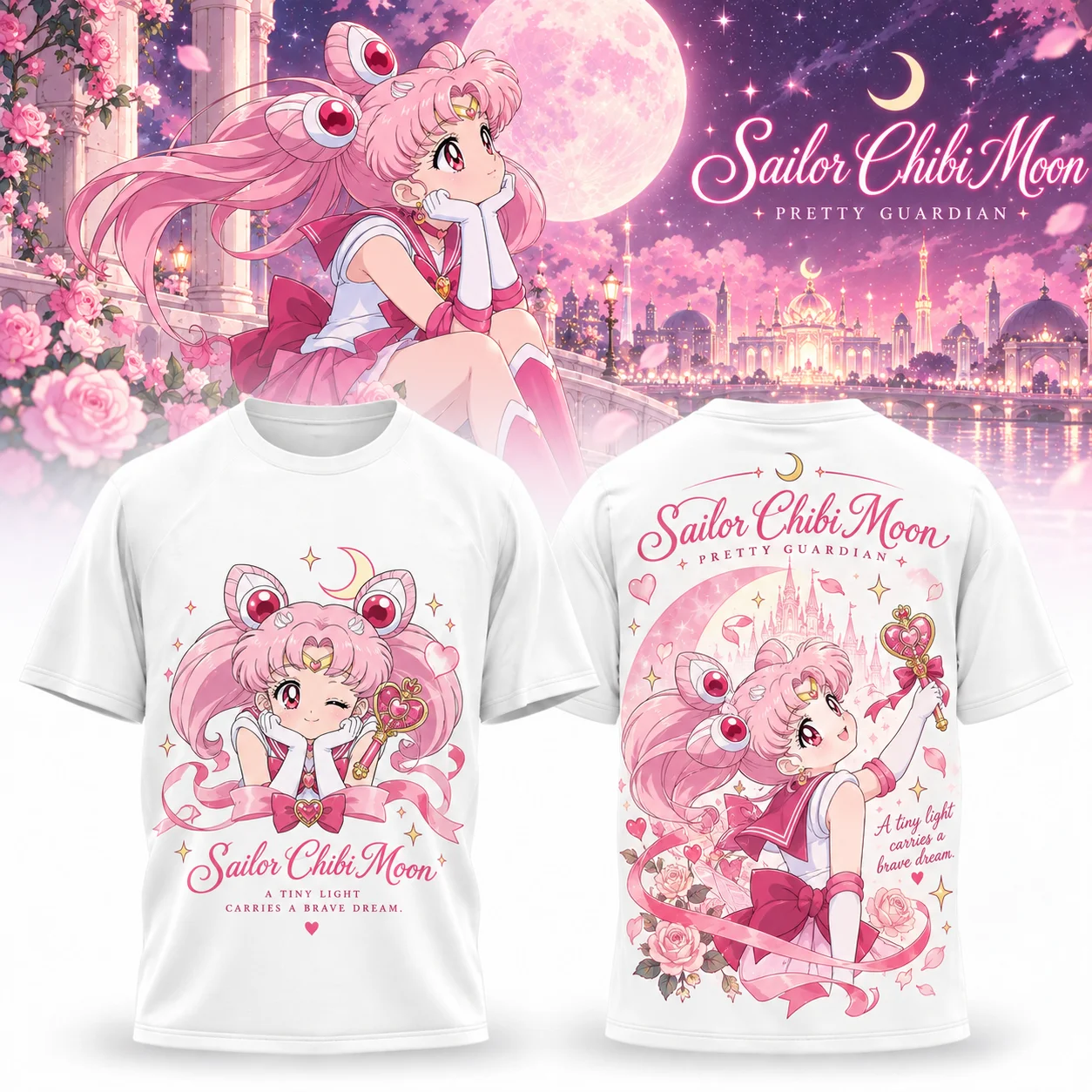 Sailor Moon Anime Magic Moon Retro 90s Tee Men's Women's White Cute Cool Graphic Art Print Oversized Short Sleeve Streetwear Top