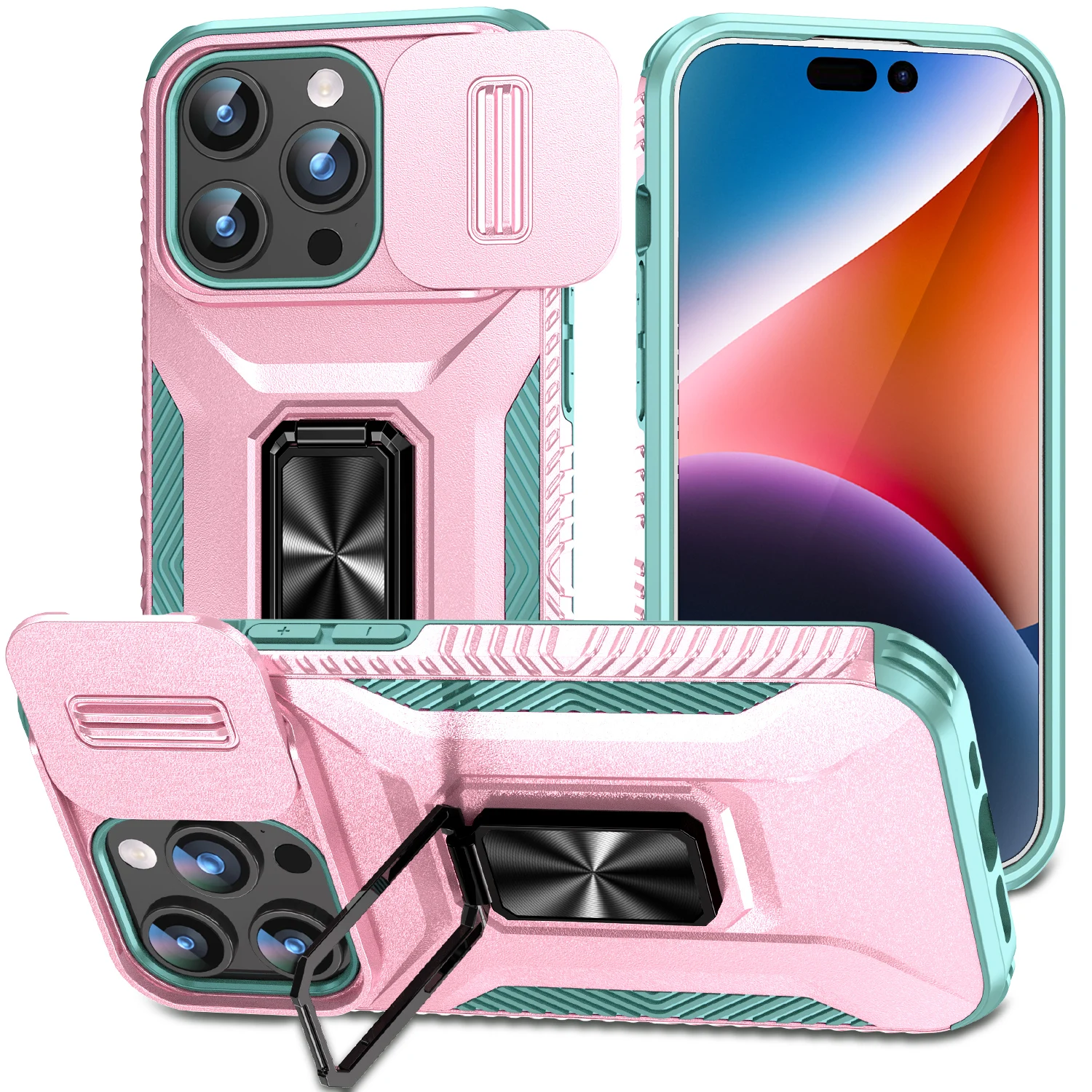 Shockproof Armor Phone Case For Apple iPhone XR X 15 14 11 Pro max 13 12 mini Plus Slide Push Window Lens Protection Back Cover