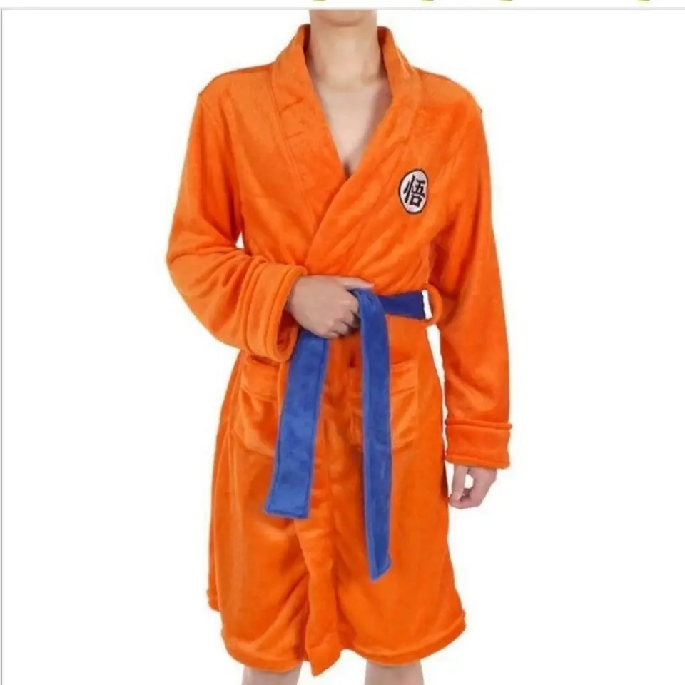 Goku Bathrobe Dragon Ball Anime Bath Robe Soft Plush Flannel Night Robe Waist Belt Pocket Design Winter Warm Home Bathwear Robe