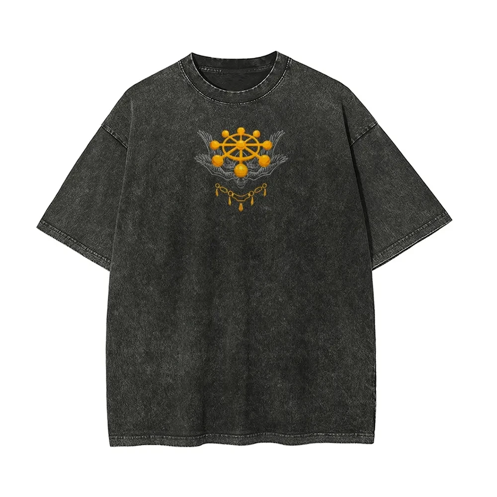 Mahoraga Wheel T-shirt Jujutsu Kaisen Eight-Handled Sword Tee Vintage Washed Oversized Anime Graphic Streetwear Retro Men Tops