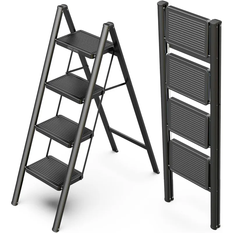 

4 Step Ladder, Folding Step Stool with Non-Slip Pedals, Portable Stepping Stool Household, Sturdy Steel Ladder, Space Saving