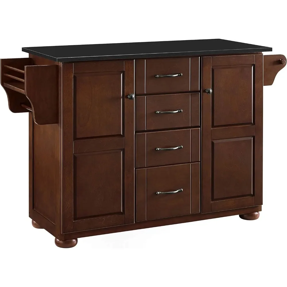 Crosley Furniture Eleanor Full Size Kitchen Cart with Solid Black Granite Top, Mahogany