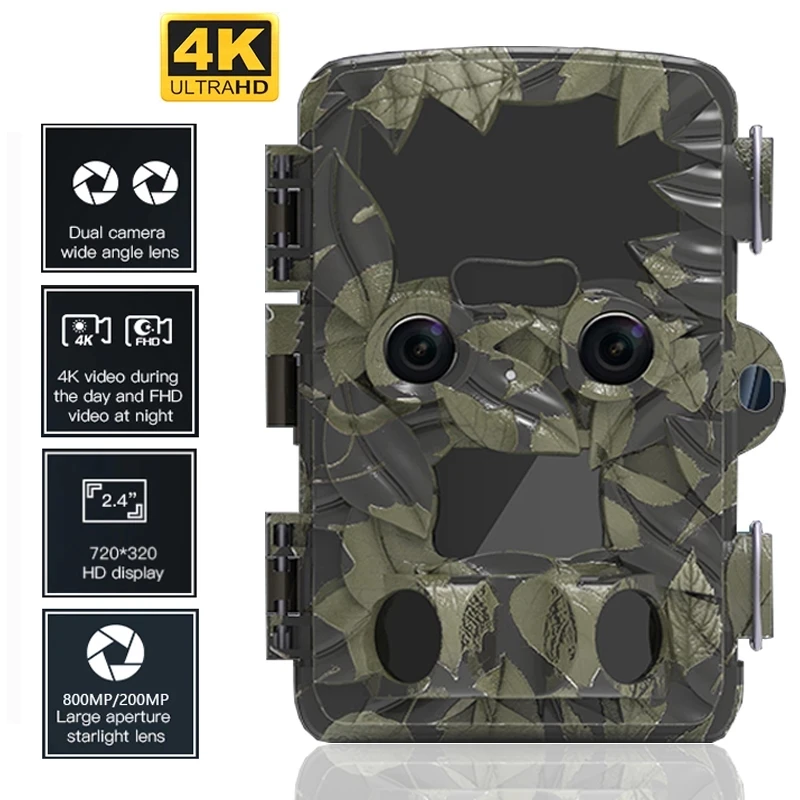 

Waterproof IR Dual Camera for Wild Animal Trail, Night Vision, Wildlife, Infrared Photo Traps, H8201, 20MP Pixel, 4K HD