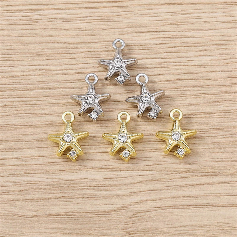 5 Stück 12x15mm Niedliche Mini-Kristall-Legierungs-Stern-Anhänger für Schmuckherstellung, Ohrhänger, Halsketten, Armbänder, DIY-Bastelbedarf – Detail 6