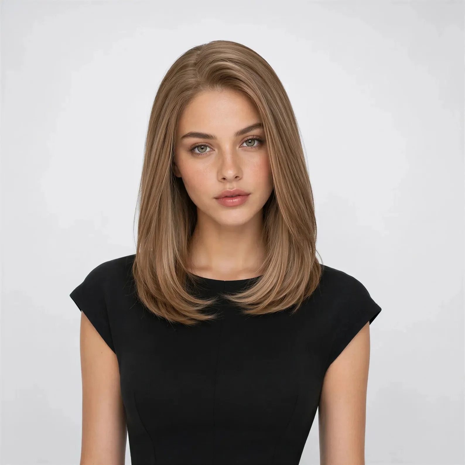 Brown Blonde Synthetic Wig Medium Length Lace Frontal Straight Glueless Daily Wear 13x4 for Women