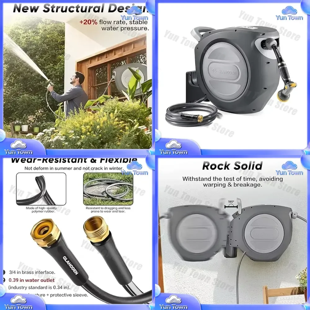 Retractable Hose Reel for Garden Hose 5/8 in 100 ft Wall Mounted Automatic Rewind Hose Reel with 180° Swivel Bracket Lockable