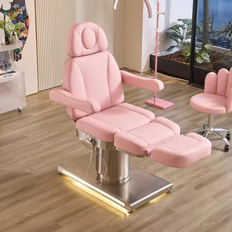 조절 가능한 살롱 마사지 타투 리클라이너 의자, 유압 스툴 포함, 3단계 페이셜 베드, 미용사 전신 등받이 의자