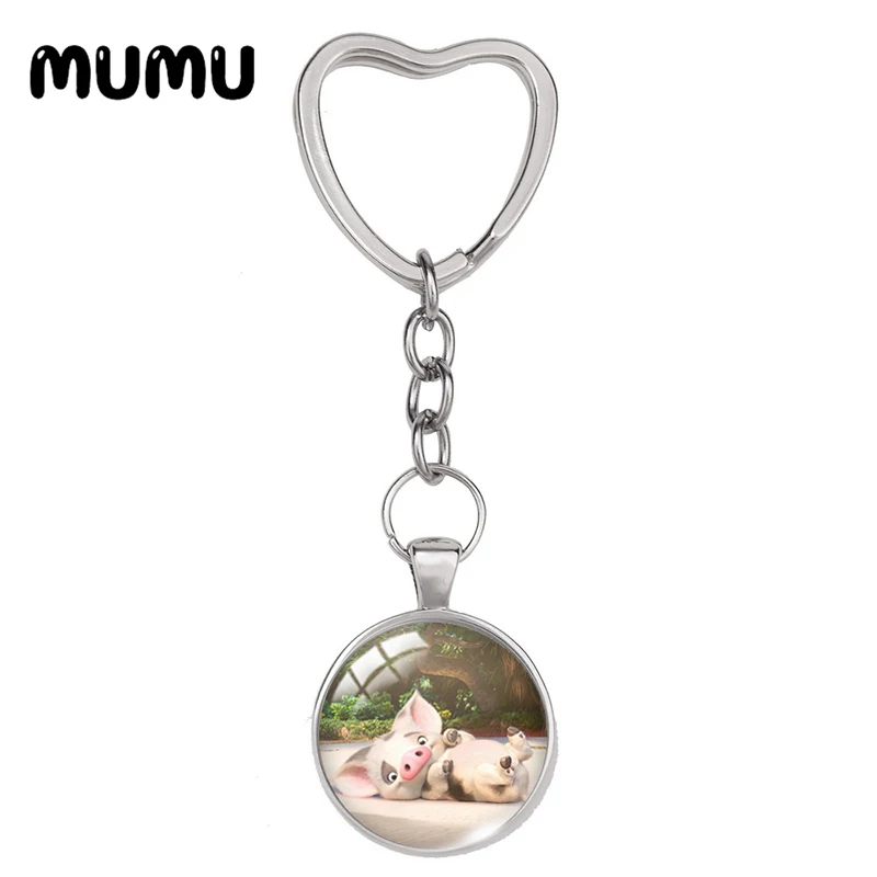 2024 New Moana Heart Keyring Princess Keychain Glass Dome Cabochon Jewelry Gifts Children