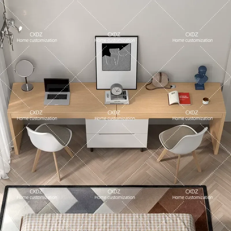 Nordic Double Desk Retractable Writing Table Simple Log Color Home Computer Desk Economical Study Workstation for Bedroom