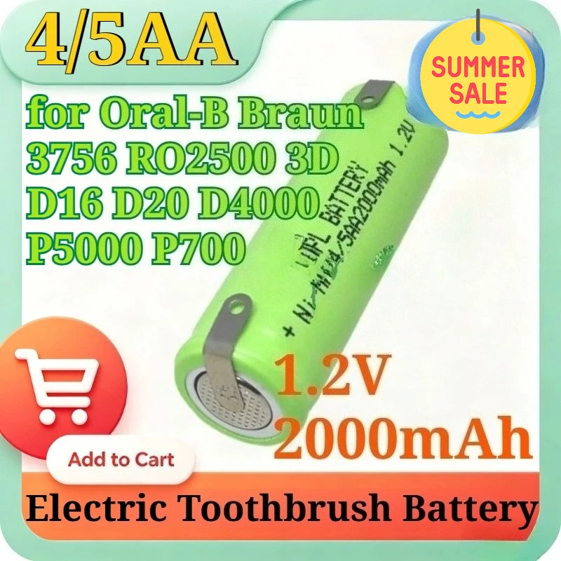 4/5AA 1.2V 2.0Ah Ni-MH Replacement Battery for Oral-B Braun 3756 RO2500 3D D16 D20 D4000 P5000 P700 Electric Toothbrush Battery