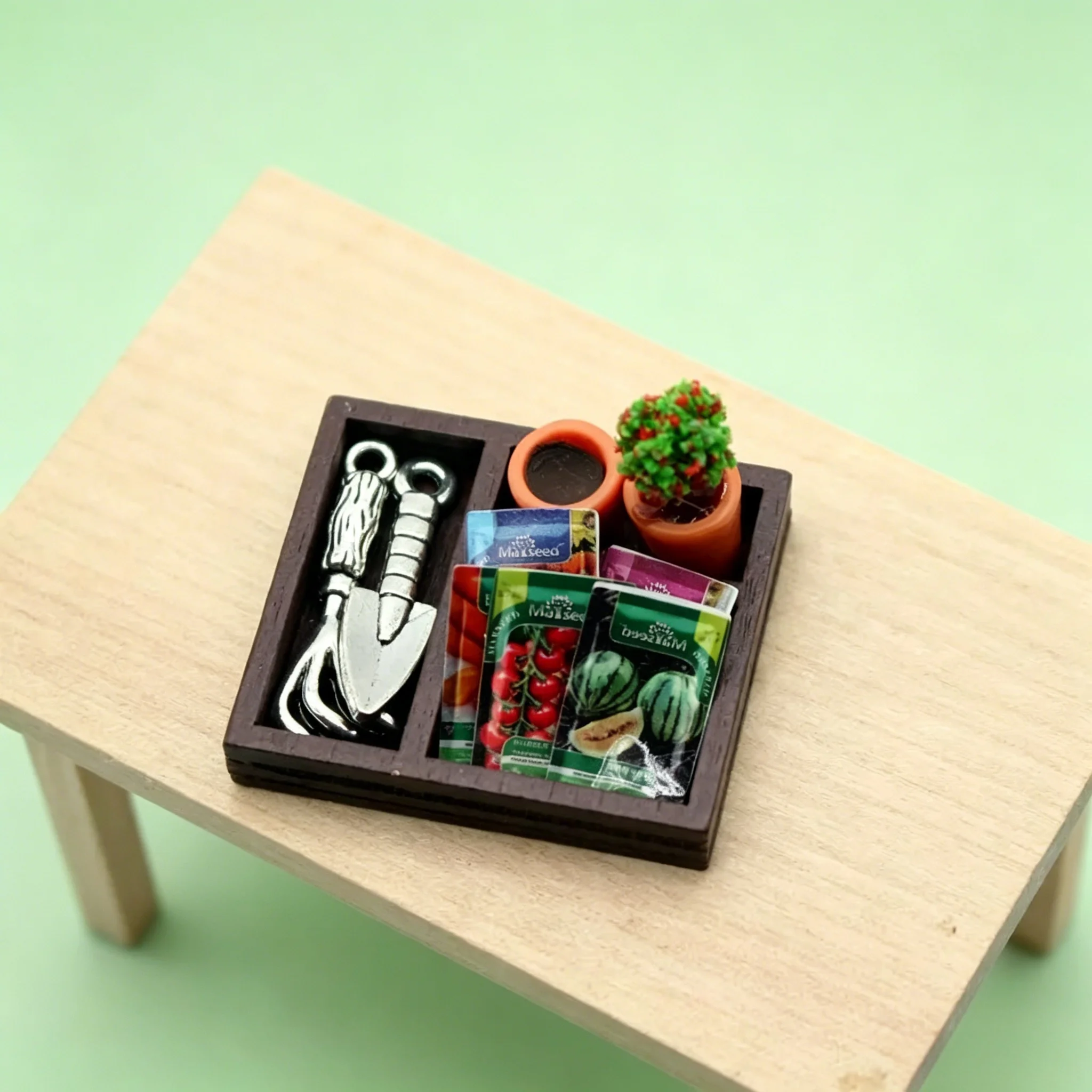 Mini Model Dollhouse Wooden Box Seed Combination Gardening Wooden Box Garden Scene Accessories Shovel Potted Plant Seeds