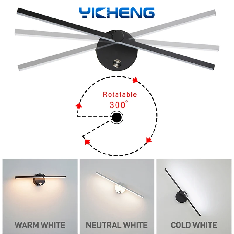 300°Rotatable Bedside Lamp with Switch Indoor Wall Lamp LED Light 40cm Nordic LED Mirror Front Light For Home Bedroom Decoration - Image 4
