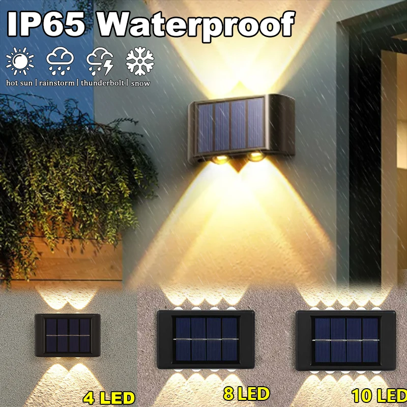 10/8/6/4/2 LED Solar Wall Lamp Outdoor Waterproof Up and Down Luminous Lighting for Garden Fence Decoration Sunlight Light