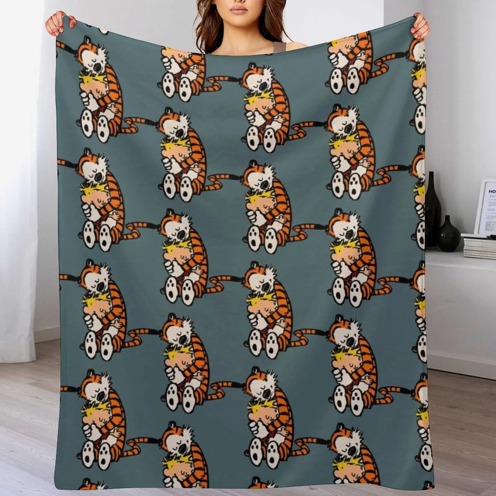 

calvin and hobbes had funy hug Throw Blanket Color Fast Cozy Throw Blanket
